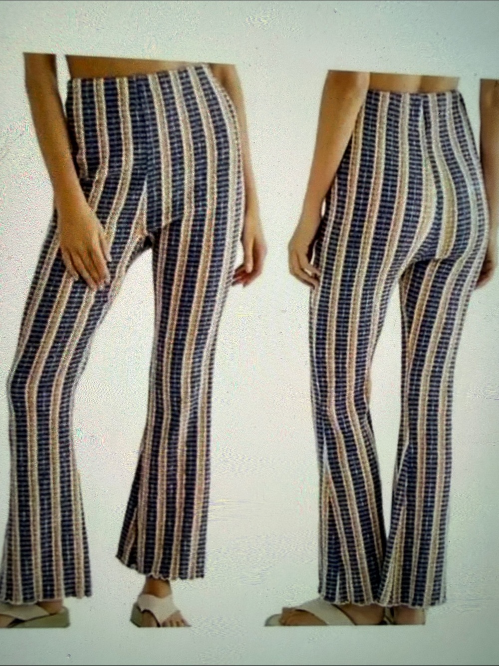 Free People Fineline Fine Line Slim High Waist Striped Flare Textured Boho Pants